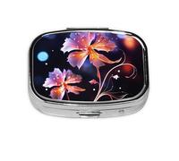 Small Pill Box Portable Pill Case 2 Compartment Metal Pill Vitamins Holder Organizer Cute Cool Decorative Flowers Travel Pillbox for Purse Pocket