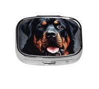 Small Pill Box Portable Pill Case 2 Compartment Metal Pill Vitamins Holder Organizer Cute Cool Rottweiler Dog Art Travel Pillbox for Purse Pocket