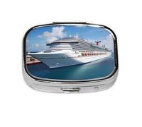 Small Pill Box Portable Pill Case 2 Compartment Metal Pill Vitamins Holder Organizer Cute Cruise Ships Travel Pillbox for Purse Pocket