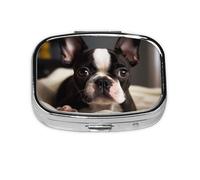 Small Pill Box Portable Pill Case 2 Compartment Metal Pill Vitamins Holder Organizer Cute Cute Boston Terrier Travel Pillbox for Purse Pocket