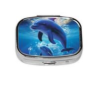 Small Pill Box Portable Pill Case 2 Compartment Metal Pill Vitamins Holder Organizer Cute Cute Dolphins Travel Pillbox for Purse Pocket