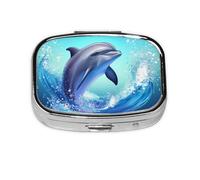 Small Pill Box Portable Pill Case 2 Compartment Metal Pill Vitamins Holder Organizer Cute Cute Dolphin Travel Pillbox for Purse Pocket
