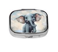 Small Pill Box Portable Pill Case 2 Compartment Metal Pill Vitamins Holder Organizer Cute Cute Elephant Play Bubbles Travel Pillbox for Purse Pocket