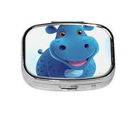 Small Pill Box Portable Pill Case 2 Compartment Metal Pill Vitamins Holder Organizer Cute Cute Hippo Travel Pillbox for Purse Pocket