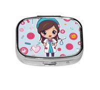 Small Pill Box Portable Pill Case 2 Compartment Metal Pill Vitamins Holder Organizer Cute Cute Nurse Travel Pillbox for Purse Pocket