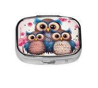 Small Pill Box Portable Pill Case 2 Compartment Metal Pill Vitamins Holder Organizer Cute Cute Owls Travel Pillbox for Purse Pocket