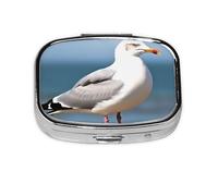 Small Pill Box Portable Pill Case 2 Compartment Metal Pill Vitamins Holder Organizer Cute Cute Seagull Travel Pillbox for Purse Pocket