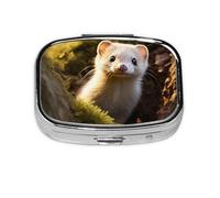 Small Pill Box Portable Pill Case 2 Compartment Metal Pill Vitamins Holder Organizer Cute Cute Weasel Travel Pillbox for Purse Pocket