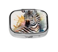 Small Pill Box Portable Pill Case 2 Compartment Metal Pill Vitamins Holder Organizer Cute Cute Zebra Watercolor Travel Pillbox for Purse Pocket