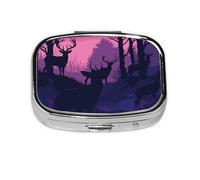 Small Pill Box Portable Pill Case 2 Compartment Metal Pill Vitamins Holder Organizer Cute Deer Silhouette Travel Pillbox for Purse Pocket