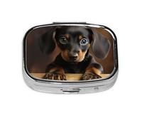 Small Pill Box Portable Pill Case 2 Compartment Metal Pill Vitamins Holder Organizer Cute Dog Dachshund Travel Pillbox for Purse Pocket