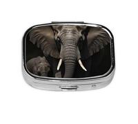 Small Pill Box Portable Pill Case 2 Compartment Metal Pill Vitamins Holder Organizer Cute Elephant Black Travel Pillbox for Purse Pocket