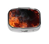 Small Pill Box Portable Pill Case 2 Compartment Metal Pill Vitamins Holder Organizer Cute Fire Flame Smoke Travel Pillbox for Purse Pocket