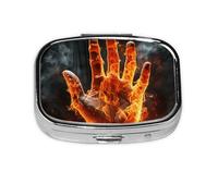 Small Pill Box Portable Pill Case 2 Compartment Metal Pill Vitamins Holder Organizer Cute Fire Flame Hand Travel Pillbox for Purse Pocket