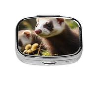 Small Pill Box Portable Pill Case 2 Compartment Metal Pill Vitamins Holder Organizer Cute Foraging Ferret Travel Pillbox for Purse Pocket