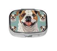 Small Pill Box Portable Pill Case 2 Compartment Metal Pill Vitamins Holder Organizer Cute Funny English Bulldog Travel Pillbox for Purse Pocket