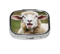 Small Pill Box Portable Pill Case 2 Compartment Metal Pill Vitamins Holder Organizer Cute Funny Naughty Sheep Tongue Cute Animal Travel Pillbox for Purse Pocket