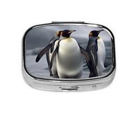 Small Pill Box Portable Pill Case 2 Compartment Metal Pill Vitamins Holder Organizer Cute Funny Penguins Travel Pillbox for Purse Pocket