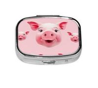 Small Pill Box Portable Pill Case 2 Compartment Metal Pill Vitamins Holder Organizer Cute Funny Pink Pig Face Travel Pillbox for Purse Pocket