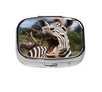 Small Pill Box Portable Pill Case 2 Compartment Metal Pill Vitamins Holder Organizer Cute Funny Zebra Travel Pillbox for Purse Pocket