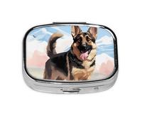Small Pill Box Portable Pill Case 2 Compartment Metal Pill Vitamins Holder Organizer Cute German Shepherd Dog Lovers Travel Pillbox for Purse Pocket