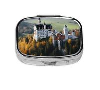 Small Pill Box Portable Pill Case 2 Compartment Metal Pill Vitamins Holder Organizer Cute Germany Neuschwanstein Castle Travel Pillbox for Purse Pocket