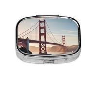 Small Pill Box Portable Pill Case 2 Compartment Metal Pill Vitamins Holder Organizer Cute Golden Gate Bridge Travel Pillbox for Purse Pocket