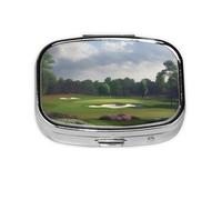 Small Pill Box Portable Pill Case 2 Compartment Metal Pill Vitamins Holder Organizer Cute Golf Course Travel Pillbox for Purse Pocket
