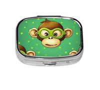 Small Pill Box Portable Pill Case 2 Compartment Metal Pill Vitamins Holder Organizer Cute Green Clever Monkey Travel Pillbox for Purse Pocket