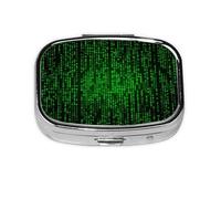 Small Pill Box Portable Pill Case 2 Compartment Metal Pill Vitamins Holder Organizer Cute Green Number Binary Travel Pillbox for Purse Pocket