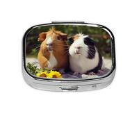Small Pill Box Portable Pill Case 2 Compartment Metal Pill Vitamins Holder Organizer Cute Guinea Pigs Funny Travel Pillbox for Purse Pocket