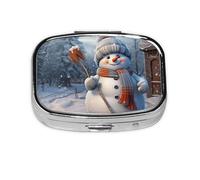 Small Pill Box Portable Pill Case 2 Compartment Metal Pill Vitamins Holder Organizer Cute Hardworking Snowman Travel Pillbox for Purse Pocket