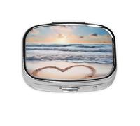 Small Pill Box Portable Pill Case 2 Compartment Metal Pill Vitamins Holder Organizer Cute Heart Shape Romantic Beach Travel Pillbox for Purse Pocket