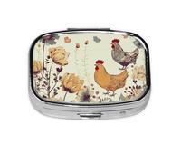 Small Pill Box Portable Pill Case 2 Compartment Metal Pill Vitamins Holder Organizer Cute Hen Flying Butterflies Among Flowers Travel Pillbox for Purse Pocket