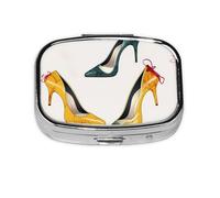 Small Pill Box Portable Pill Case 2 Compartment Metal Pill Vitamins Holder Organizer Cute High Heel Shoes Travel Pillbox for Purse Pocket