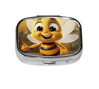 Small Pill Box Portable Pill Case 2 Compartment Metal Pill Vitamins Holder Organizer Cute Honey Bee Travel Pillbox for Purse Pocket