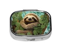 Small Pill Box Portable Pill Case 2 Compartment Metal Pill Vitamins Holder Organizer Cute Hug Tree Sloth Travel Pillbox for Purse Pocket