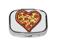 Small Pill Box Portable Pill Case 2 Compartment Metal Pill Vitamins Holder Organizer Cute I Love Pizza Heart Travel Pillbox for Purse Pocket