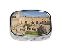 Small Pill Box Portable Pill Case 2 Compartment Metal Pill Vitamins Holder Organizer Cute Israel at The Tower of David Travel Pillbox for Purse Pocket