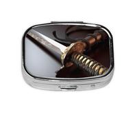 Small Pill Box Portable Pill Case 2 Compartment Metal Pill Vitamins Holder Organizer Cute Japan Samurai Sword Travel Pillbox for Purse Pocket