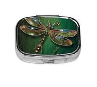 Small Pill Box Portable Pill Case 2 Compartment Metal Pill Vitamins Holder Organizer Cute Jewel Dragonfly Travel Pillbox for Purse Pocket