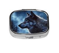 Small Pill Box Portable Pill Case 2 Compartment Metal Pill Vitamins Holder Organizer Cute Lonely Wolf Travel Pillbox for Purse Pocket
