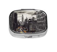 Small Pill Box Portable Pill Case 2 Compartment Metal Pill Vitamins Holder Organizer Cute Love from New York Travel Pillbox for Purse Pocket