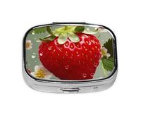 Small Pill Box Portable Pill Case 2 Compartment Metal Pill Vitamins Holder Organizer Cute Lovely Strawberry Travel Pillbox for Purse Pocket