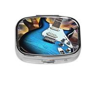 Small Pill Box Portable Pill Case 2 Compartment Metal Pill Vitamins Holder Organizer Cute Magic Electric Guitar Music Travel Pillbox for Purse Pocket