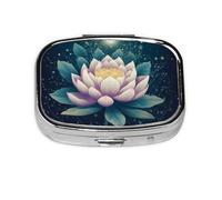 Small Pill Box Portable Pill Case 2 Compartment Metal Pill Vitamins Holder Organizer Cute Magic Lotus Floral Travel Pillbox for Purse Pocket