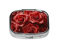 Small Pill Box Portable Pill Case 2 Compartment Metal Pill Vitamins Holder Organizer Cute Many Red Roses Travel Pillbox for Purse Pocket