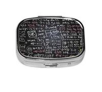 Small Pill Box Portable Pill Case 2 Compartment Metal Pill Vitamins Holder Organizer Cute Math Formula Travel Pillbox for Purse Pocket