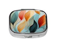 Small Pill Box Portable Pill Case 2 Compartment Metal Pill Vitamins Holder Organizer Cute Mid-Century Modern Style Travel Pillbox for Purse Pocket