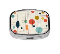 Small Pill Box Portable Pill Case 2 Compartment Metal Pill Vitamins Holder Organizer Cute Modern Mid Century Travel Pillbox for Purse Pocket
